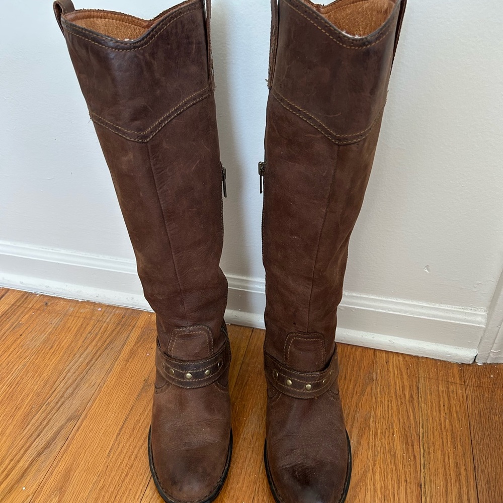 Sale!! Born Brown Nubuck Genuine Leather Harness Riding Knee High Boots Sise 8